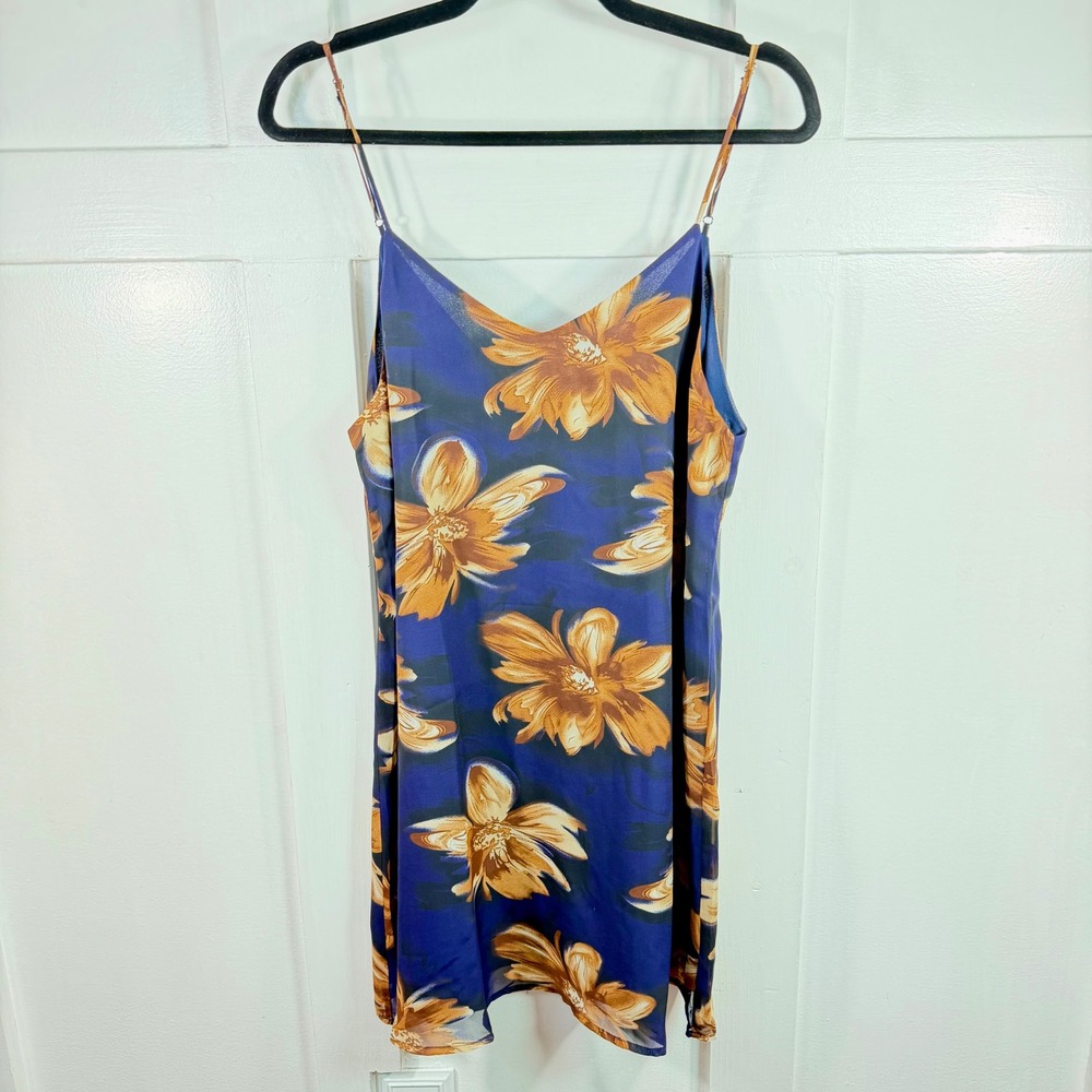 Lucca Los Angeles Blue Orange Floral Slip Mini Dress V-Neck PDD2389‎ Medium NWT